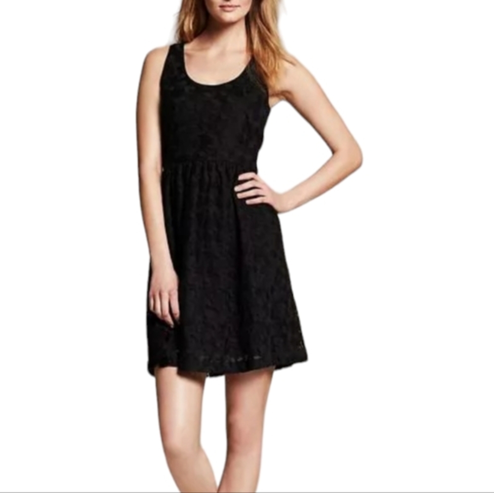 Banana Republic Navy Blue Floral Lace Fit and Flare Sleeveless Cocktail Dress 14